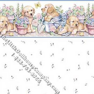 (image for) Puppies in the Garden Pattern Miniature Wallpaper for Dollhouses