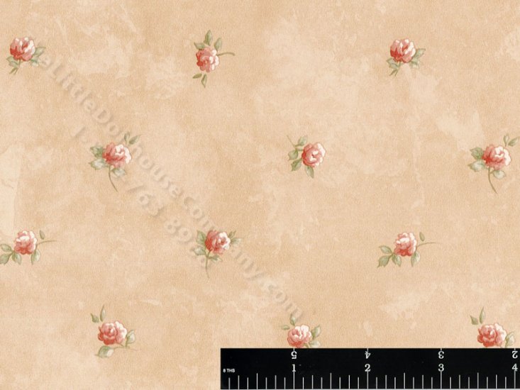 (image for) Roses on Brown Limewash Miniature Wallpaper for Dollhouses