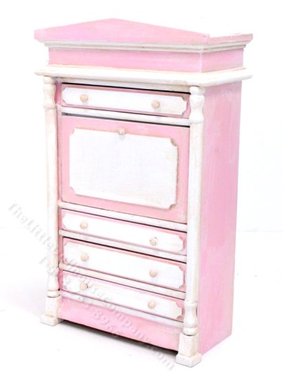 (image for) Miniature Pink and White Secretary Desk for Dollhouses