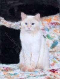 (image for) Miniature White Cat on a Bed Painting by Larry Morganti