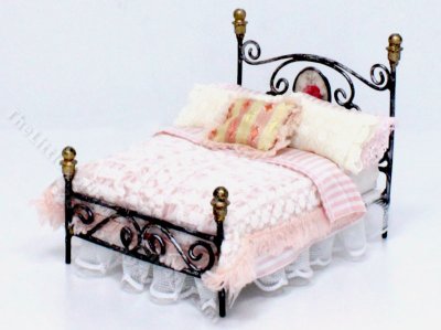 (image for) Half Scale Metal Bed w/ Handmade Pink Bedding by Judith Blondell