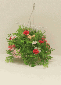 (image for) Miniature Mums and Daisy Hanging Basket For Dollhouses