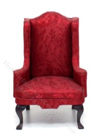 (image for) Miniature Red Brocade Wing Chair for Dollhouses