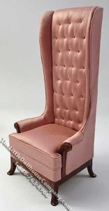 (image for) Miniature Tall Buttoned Pink Wing Chair for Dollhouses