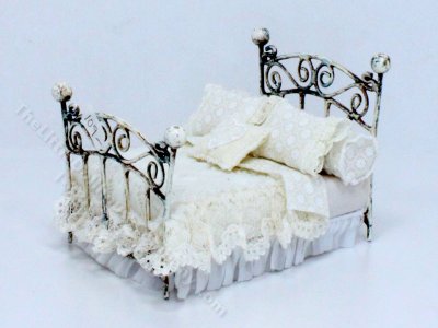 (image for) Half Scale Metal Bed with Handmade Bedding by Judith Blondell
