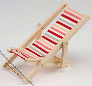 (image for) Miniature Beach Chair w/Red & White Fabric for Dollhouses