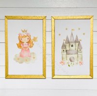 (image for) Miniature Pair Framed Princess and Castle Board Prints