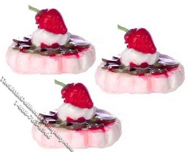 (image for) Miniature Set of 3 Strawberry Topped Kiwi Tarts for Dollhouses