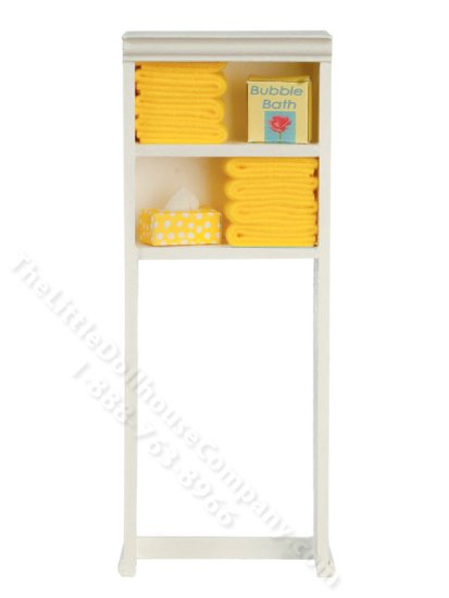 (image for) Miniature Over Toilet Bathroom Shelf with Yellow Towels