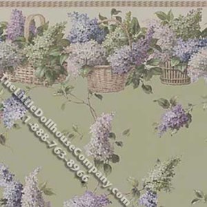 (image for) Green Floral Bloom Pattern Miniature Wallpaper for Dollhouses