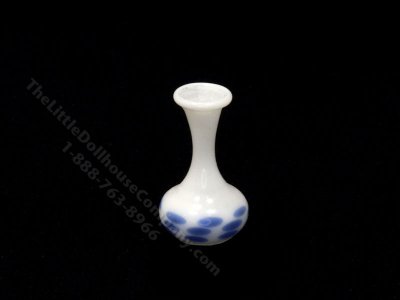 (image for) Dollhouse Scale Model White Blue Speckled Glass Narrow Vase