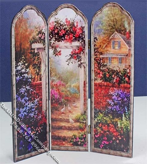 (image for) Miniature Bedroom Privacy Screen with Cottage Scene