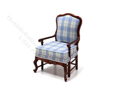 (image for) Miniature Blue Check Walnut Arm Chair