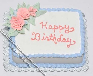 (image for) Dollhouse Scale Model Blue Happy Birthday Cake w/Pink Roses