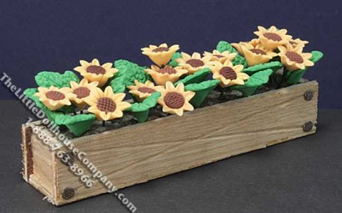 (image for) Miniature Sunflowers in Wooden Window Box for Dollhouses