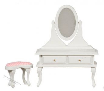 (image for) Miniature White Vanity With Stool For Dollhouses