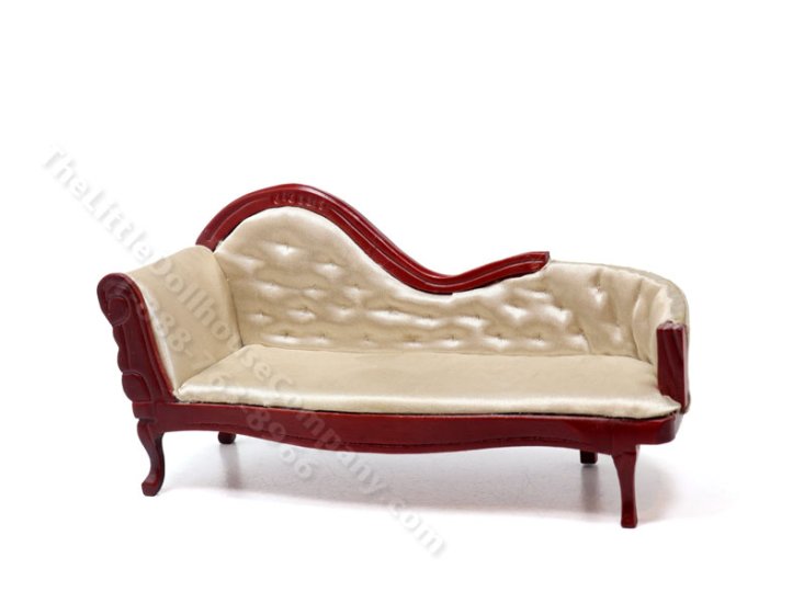(image for) Miniature Cream and Mahogany Chaise for Dollhouses