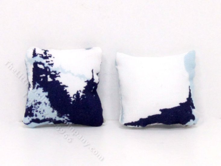 (image for) Miniature Pair of White and Blue Pillows for Dollhouses