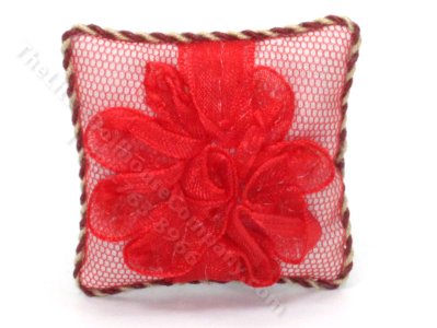 (image for) Miniatrue Pillow with Red Tulle Flowers by Judith Blondell