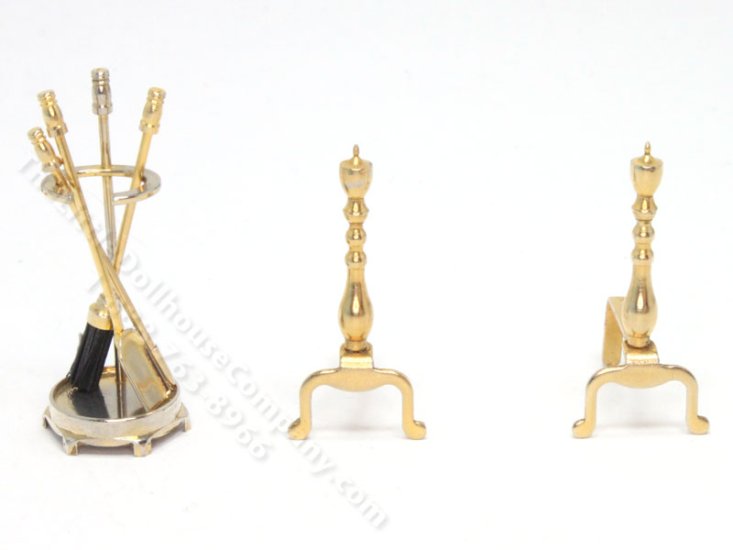 (image for) Dollhouse 1/24 Scale Brass Fireplace Accessories