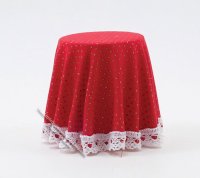 (image for) Miniature Red Mini Dot Skirted Table For Dollhouses