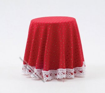 (image for) Miniature Red Mini Dot Skirted Table For Dollhouses