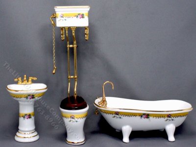 (image for) Miniature French Rose Bathroom Set for Dollhouses
