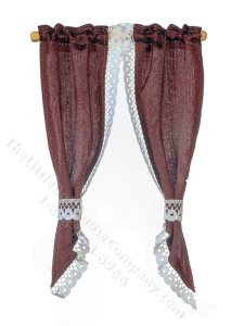 (image for) Miniature Tied-Back Demi Curtains for Dollhouses - Burgundy