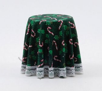 (image for) Miniature Christmas Green Skirted Table For Dollhouses