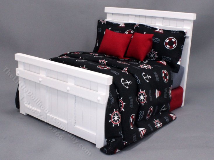 (image for) Miniature Black and Red Nautical Bed for Dollhouses