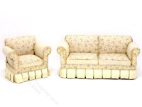 (image for) Miniature Modern Cream Floral Sofa and Chair