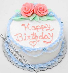 (image for) Dollhouse Scale Model Birthday Cake w/Pink Roses