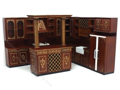 (image for) Miniature 6 Pc. Walnut and Gold Kitchen Set