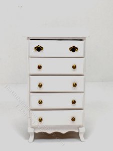 (image for) Miniature White Five-Drawer Chest of Drawers for Dollhouses
