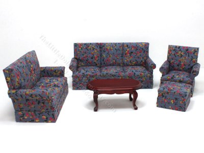 (image for) Miniature Contemporary Floral Living Room Set w Mahogany Table