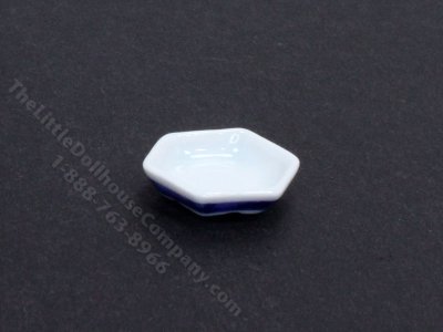 (image for) Miniature Small Hexagonal Ceramic Plate with Blue Edge