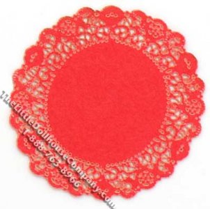 (image for) Miniature Christmas Red Round Laser Cut Doily for Dollhouses