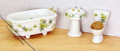 (image for) Miniature 3 piece Ivy Themed Bathroom Set for Dollhouses