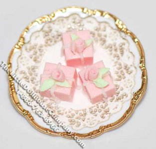 (image for) Dollhouse Scale Model Plate of Pink Petit Fours
