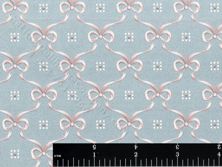 (image for) Pink Bow on Blue Miniature Wallpaper for Dollhouses