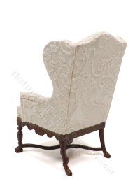 (image for) Miniature White Jacquard Wingback Chair for Dollhouses - Walnut