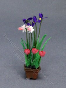 (image for) 1/2" Scale Pot of Three Flowers for Dollhouses