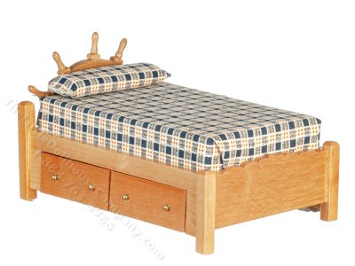 (image for) Miniature Captain's Bed for Dollhouses, Oak