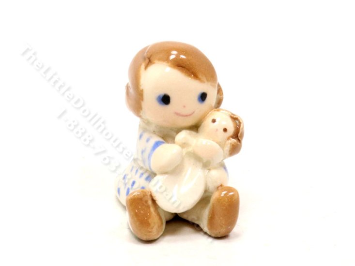 (image for) Miniature Porcelain Girl with Doll Figurine for Dollhouses