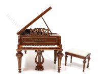 (image for) Miniature Walnut Grand Piano and Stool Set for Dollhouses