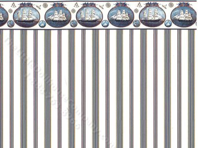(image for) Dollhouse Scale Model Wallpaper Blue Stripe and Ship