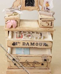 (image for) Miniature Decorated Bed and Dresser Set for Dollhouses