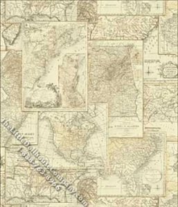 (image for) Dollhouse Scale Model Wallpaper Vintage Maps Pattern