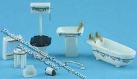 (image for) Miniature 1/4" Scale White/Blue Bathroom Set for Dollhouses