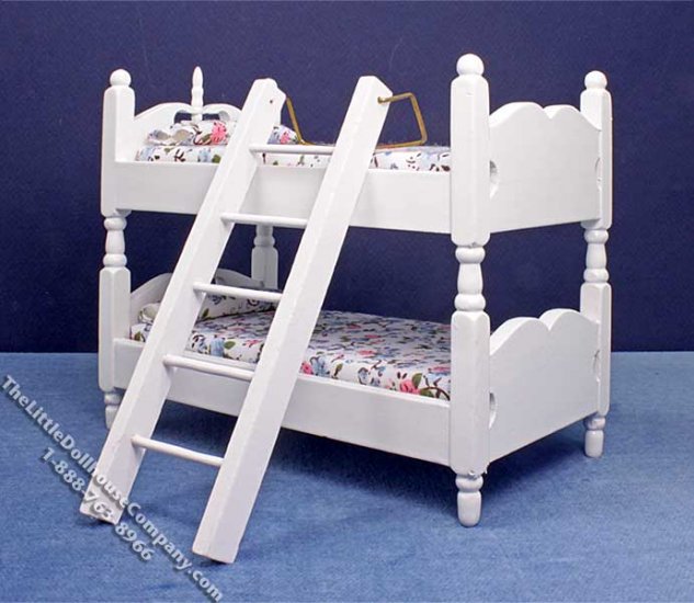 (image for) Miniature White Bunkbed with Ladder for Dollhouses